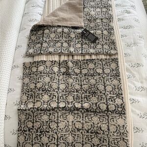 Two 18x18 Warm Gray and Cream block print pillow covers